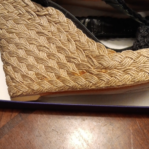 Stuart Weitzman Alex Nero Crochet Black  Woven Wedges Sandals 9.5 M - Picture 13 of 16